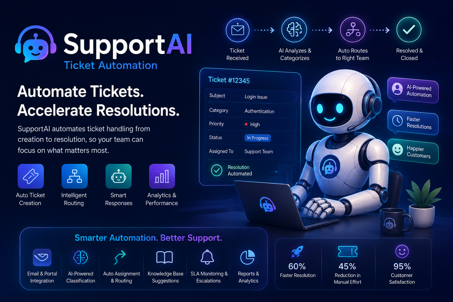 SupportAI ticket automation interface